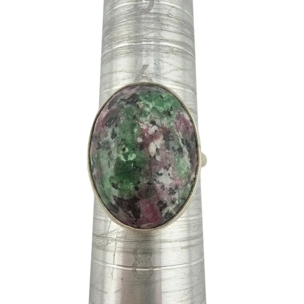 Sterling Silver Ruby Zoisite Anyolite Bezel Ring Size 7